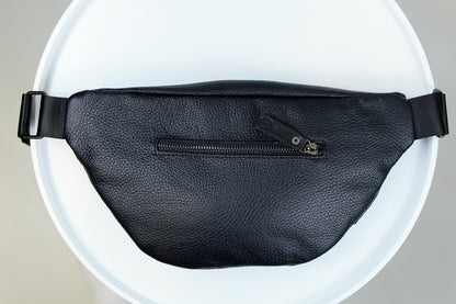 Handmade Mens Leather Banana Waist Bag Black Genuine Leather Fanny Pack