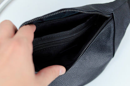 Handmade Mens Leather Banana Waist Bag Black Genuine Leather Fanny Pack
