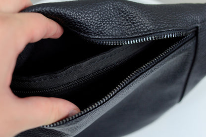 Handmade Mens Leather Banana Waist Bag Black Genuine Leather Fanny Pack