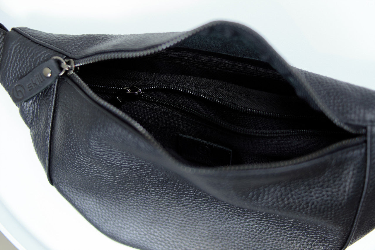 Handmade Mens Leather Banana Waist Bag Black Genuine Leather Fanny Pack