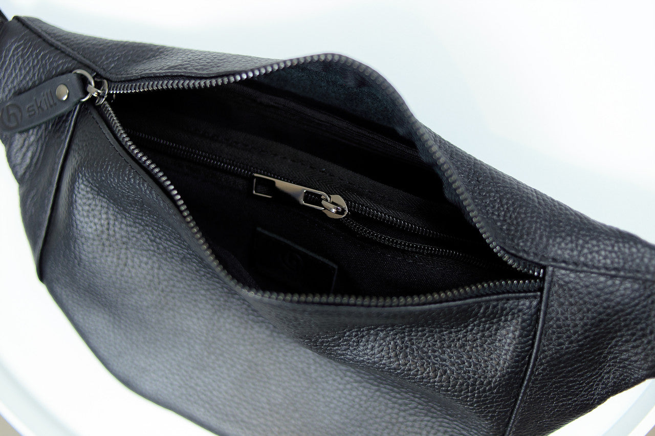 Handmade Mens Leather Banana Waist Bag Black Genuine Leather Fanny Pack