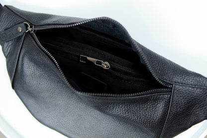Handmade Mens Leather Banana Waist Bag Black Genuine Leather Fanny Pack