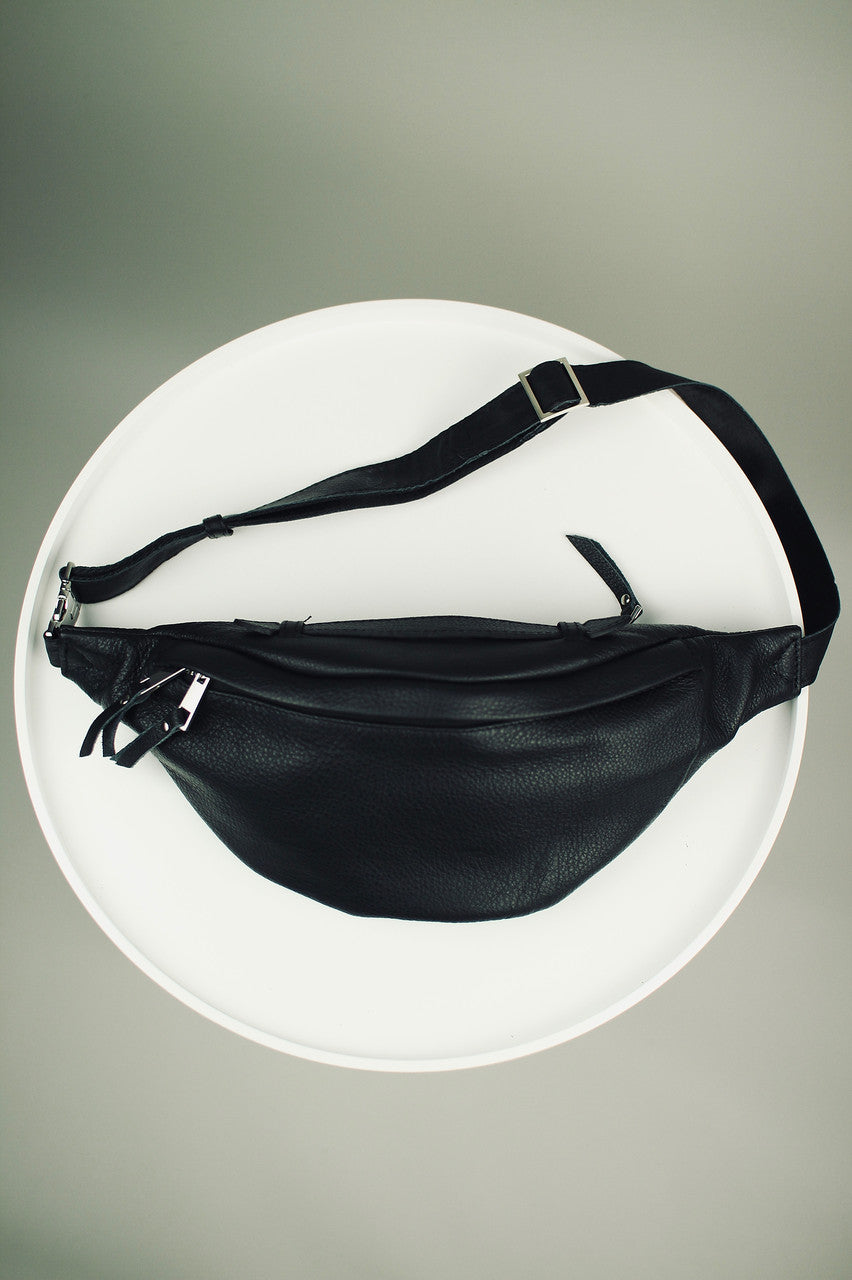Handmade Mens Black Leather Waist Bag