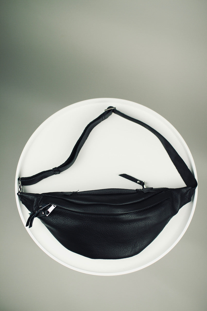 Handmade Mens Black Leather Waist Bag