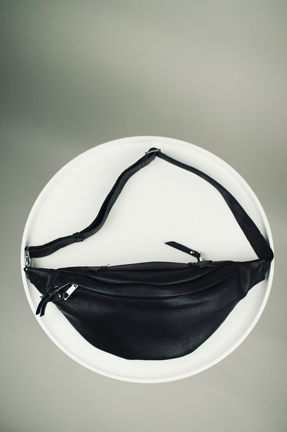 Handmade Mens Black Leather Waist Bag