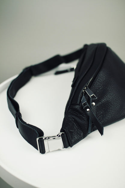 Handmade Mens Black Leather Waist Bag