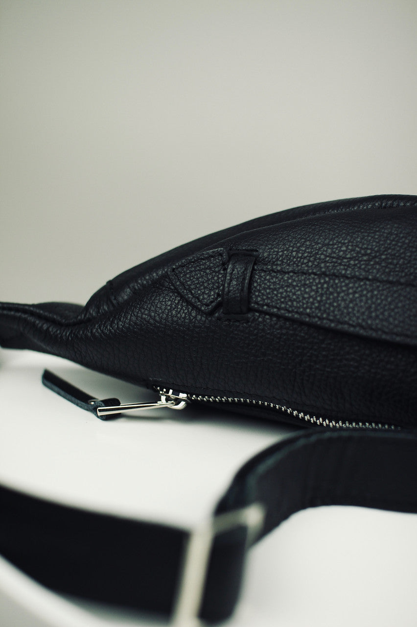 Handmade Mens Black Leather Waist Bag