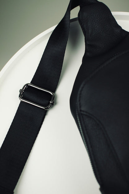 Handmade Genuine Leather Mens Chest Bag Black Sling