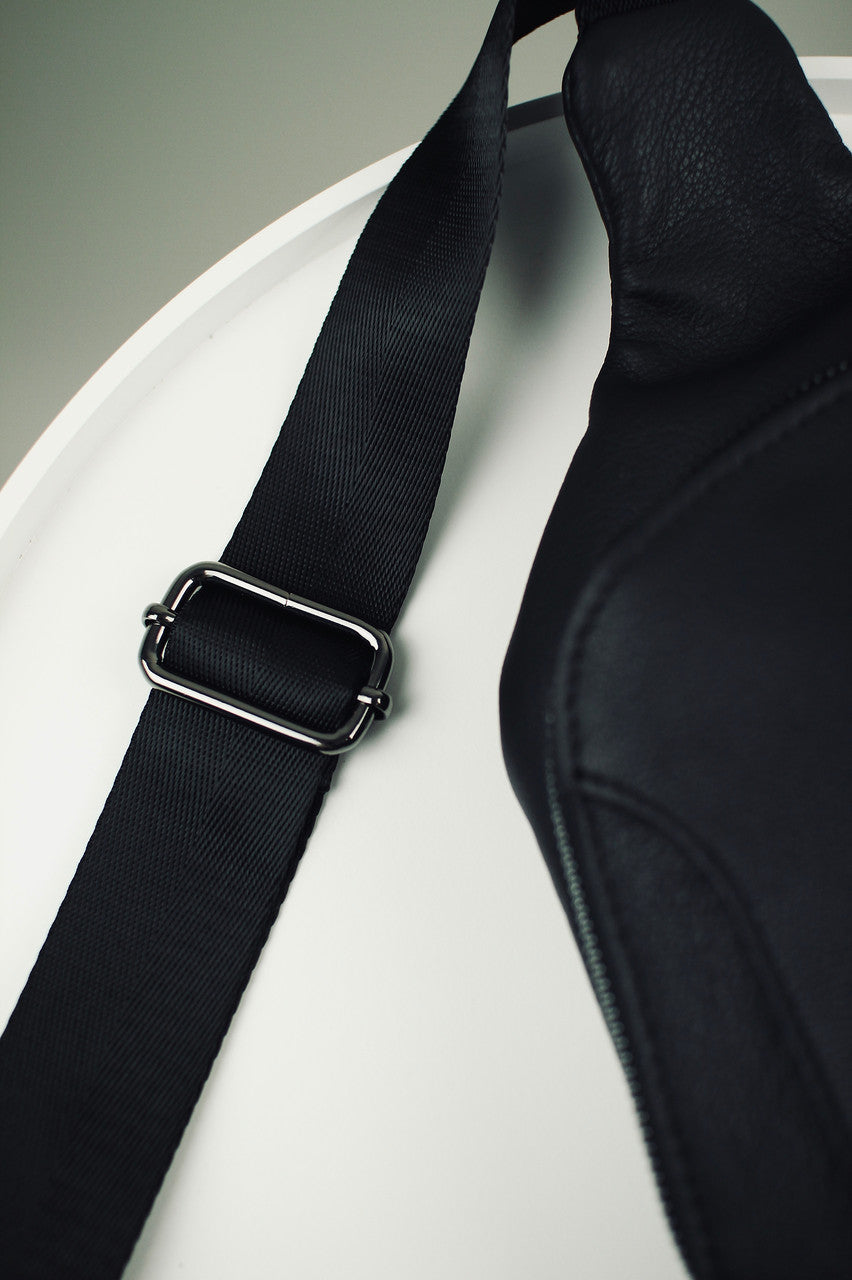 Handmade Genuine Leather Mens Chest Bag Black Sling