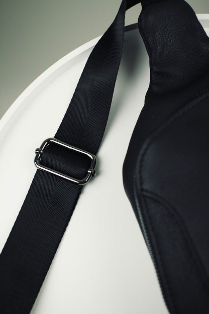 Handmade Genuine Leather Mens Chest Bag Black Sling