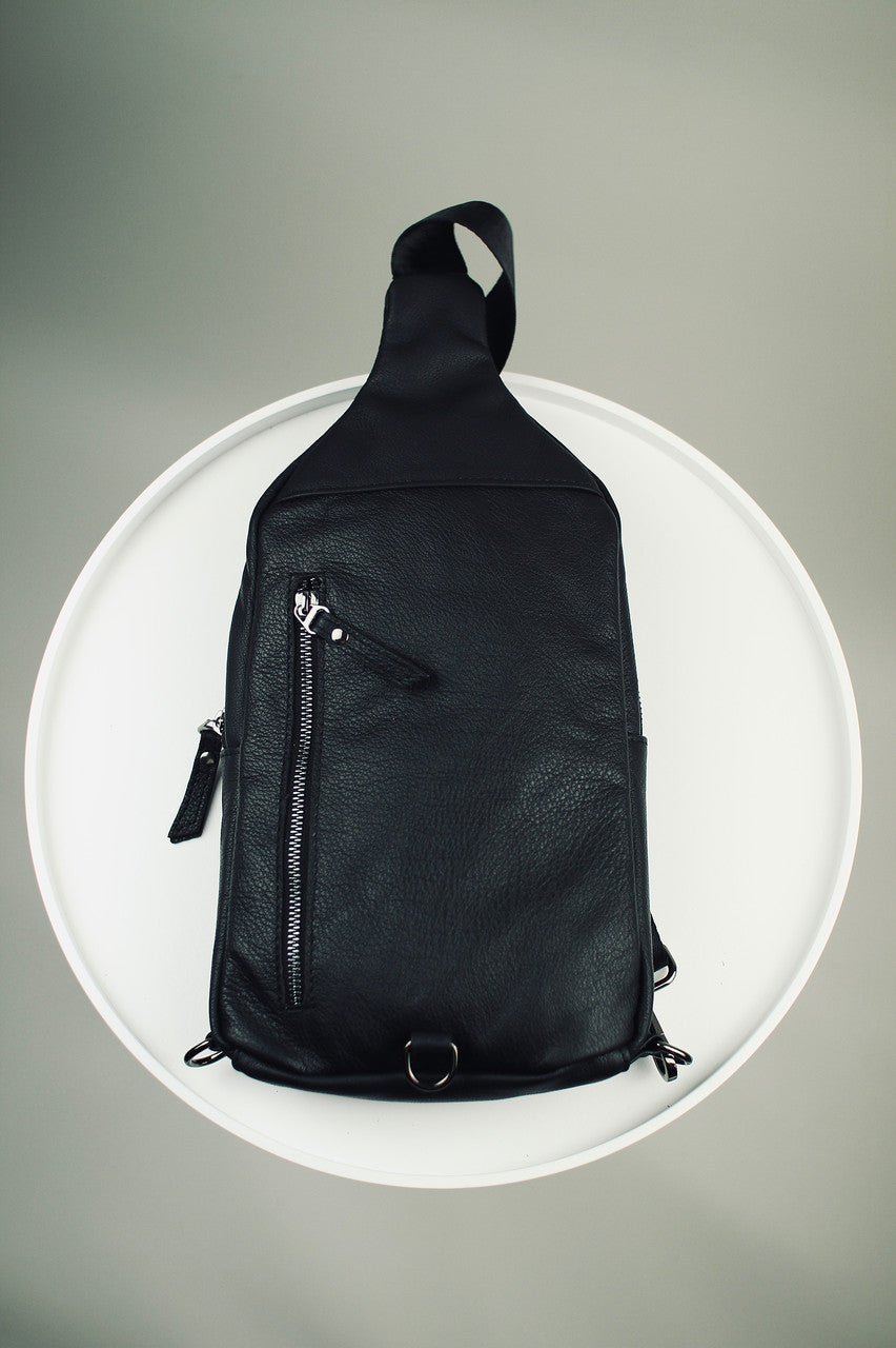 Handmade Genuine Leather Mens Chest Bag Black Sling