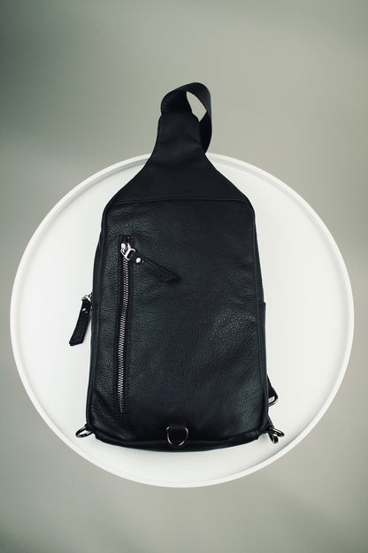 Handmade Genuine Leather Mens Chest Bag Black Sling