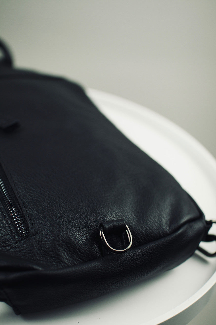 Handmade Genuine Leather Mens Chest Bag Black Sling