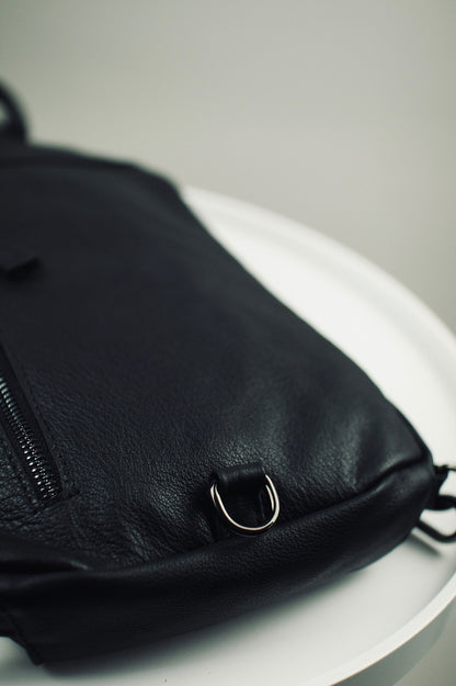 Handmade Genuine Leather Mens Chest Bag Black Sling