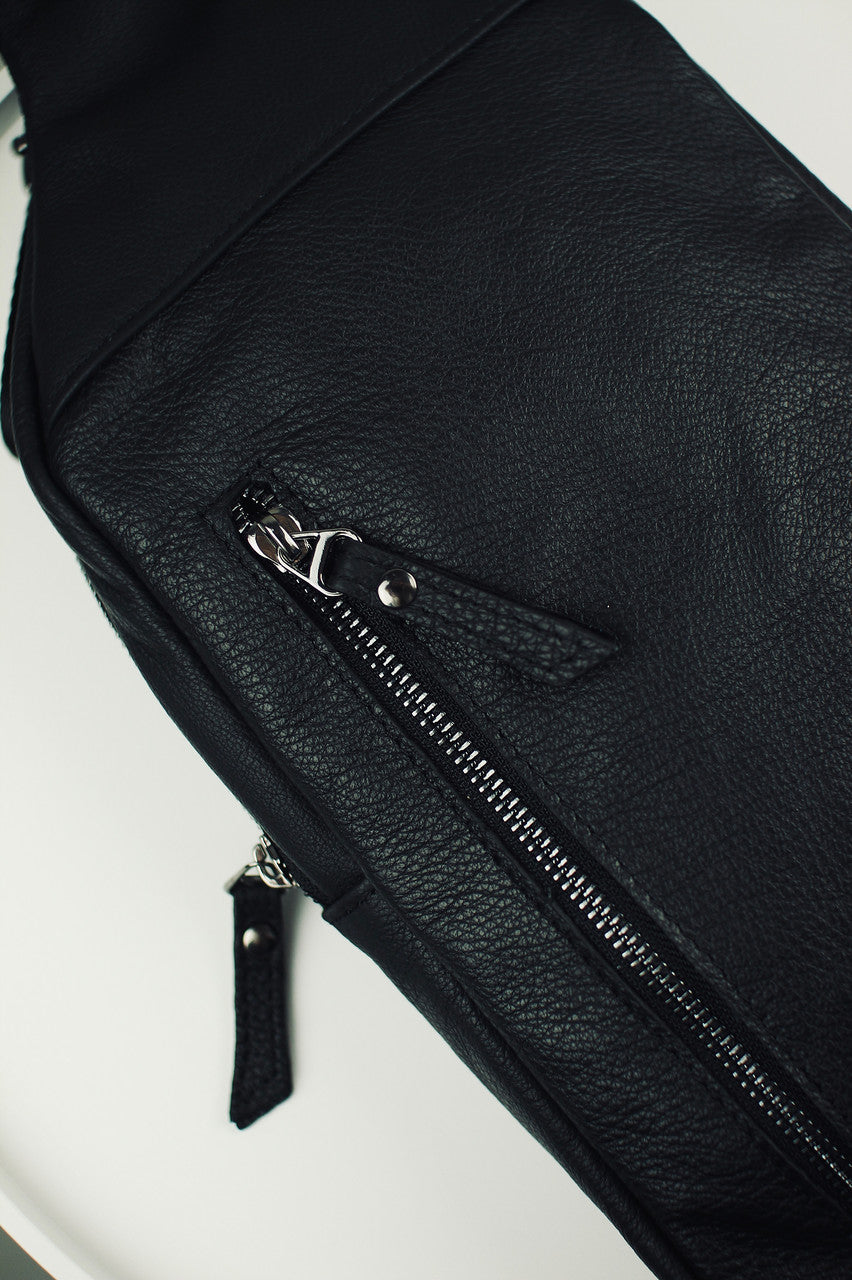 Handmade Genuine Leather Mens Chest Bag Black Sling