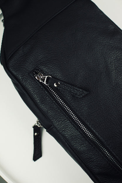 Handmade Genuine Leather Mens Chest Bag Black Sling