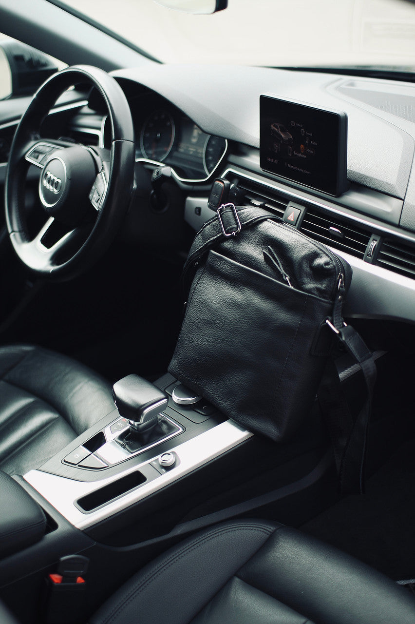 Handmade Mens Black Genuine Leather Shoulder Bag Messenger