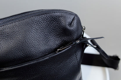Handmade Mens Black Leather Messenger Bag Classic Style