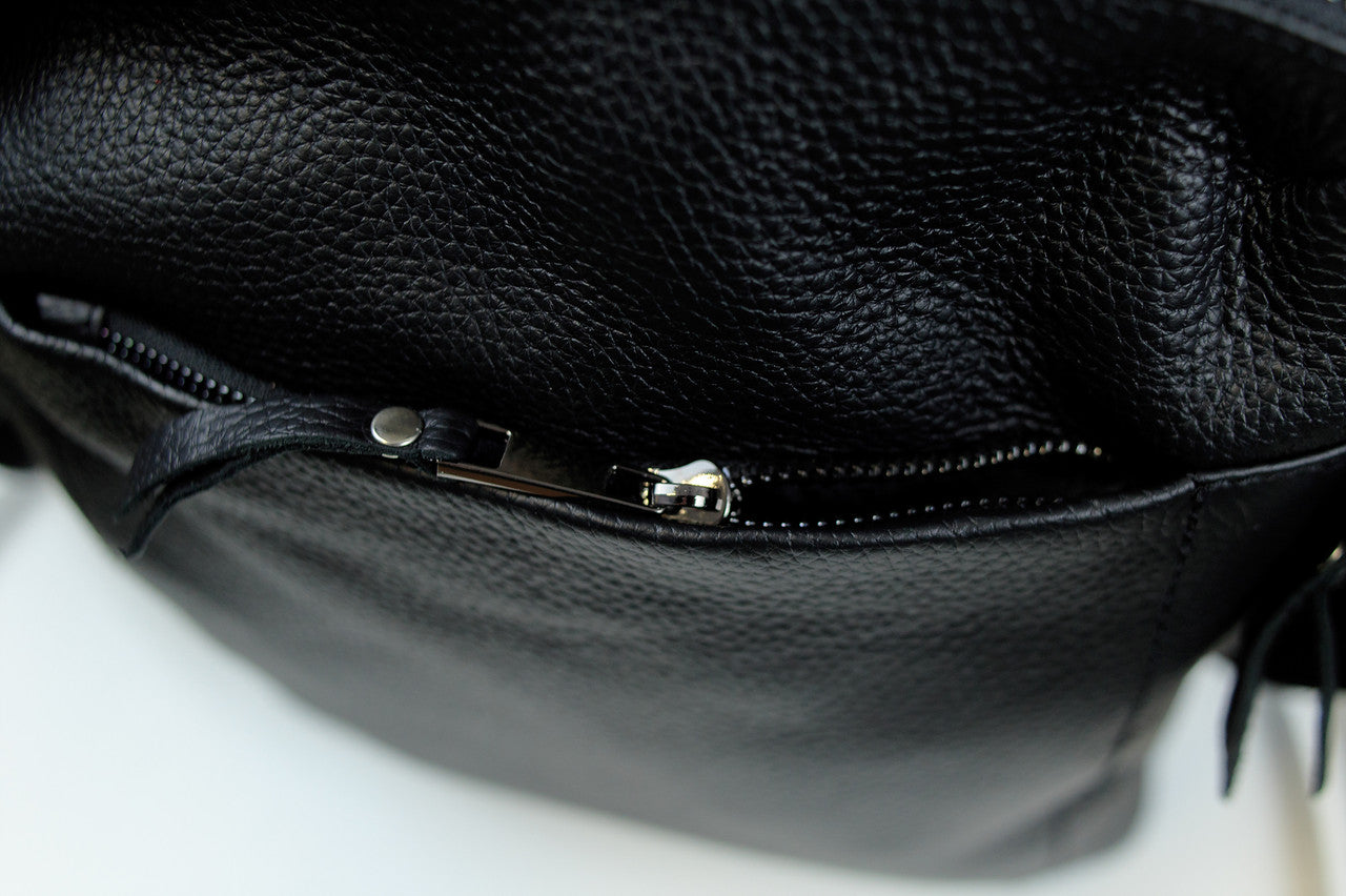 Handmade Mens Black Leather Messenger Bag Classic Style