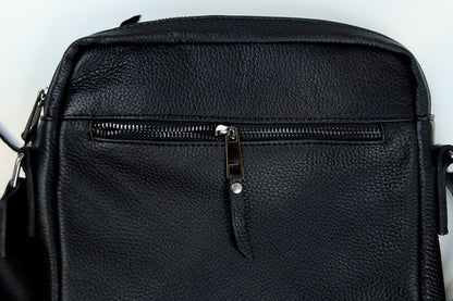 Handmade Mens Black Leather Messenger Bag Classic Style