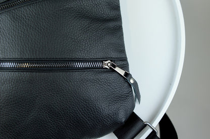 Handmade Mens Leather Crossbody Bag Skill Black