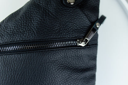 Handmade Mens Leather Crossbody Bag Skill Black