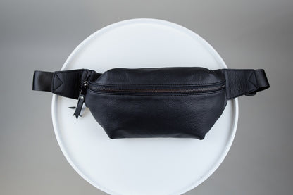 Mens Handmade Black Leather Banana Bag Waist Bag Fanny Pack