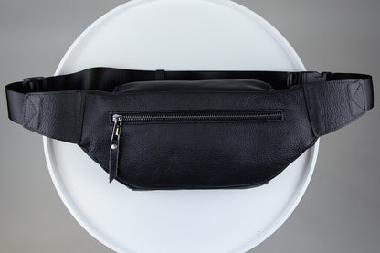Mens Handmade Black Leather Banana Bag Waist Bag Fanny Pack
