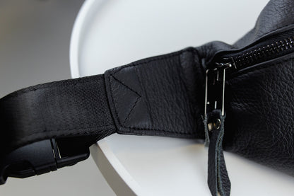 Mens Handmade Black Leather Banana Bag Waist Bag Fanny Pack