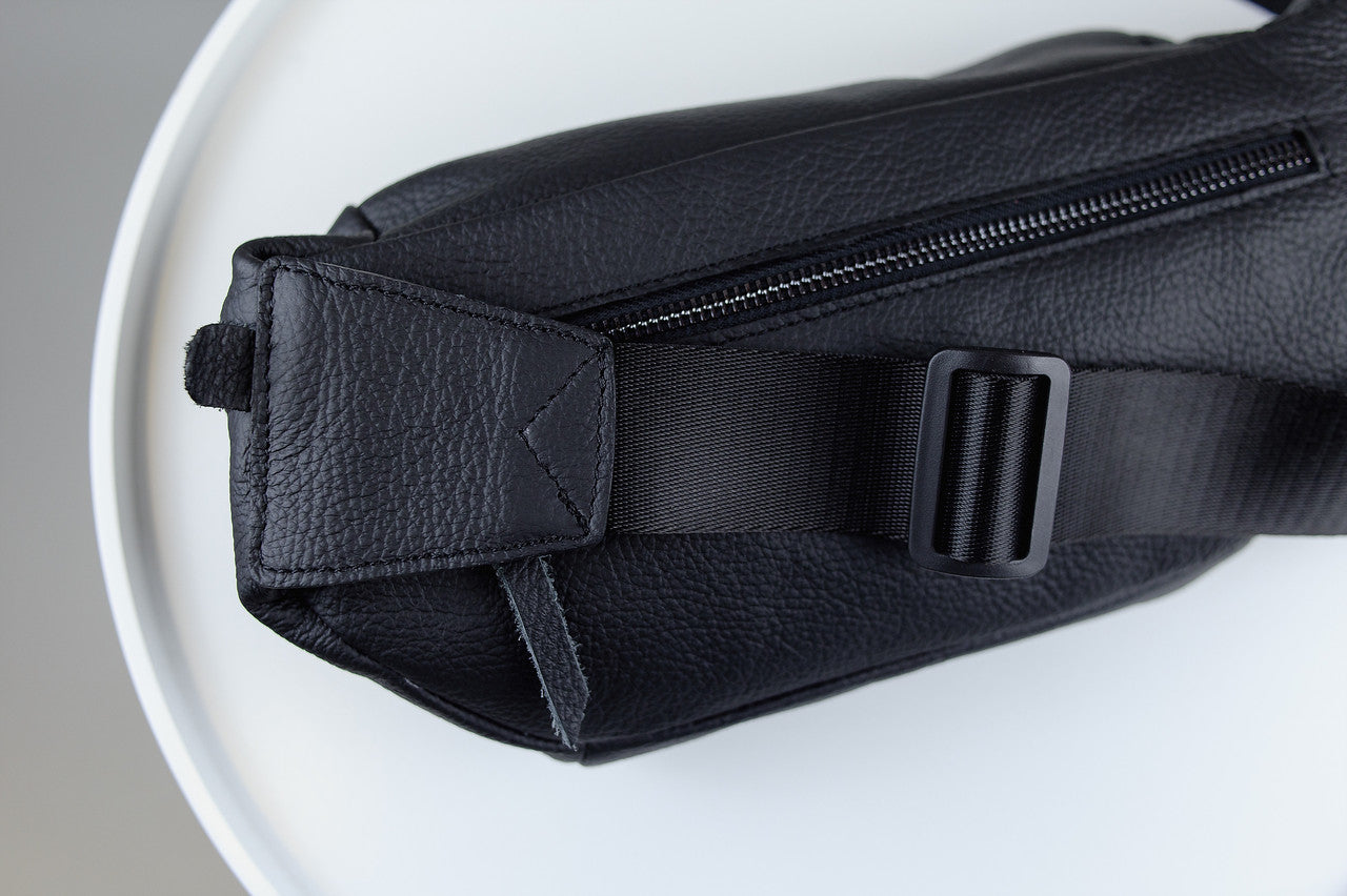 Mens Handmade Black Leather Banana Bag Waist Bag Fanny Pack