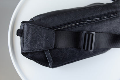Mens Handmade Black Leather Banana Bag Waist Bag Fanny Pack