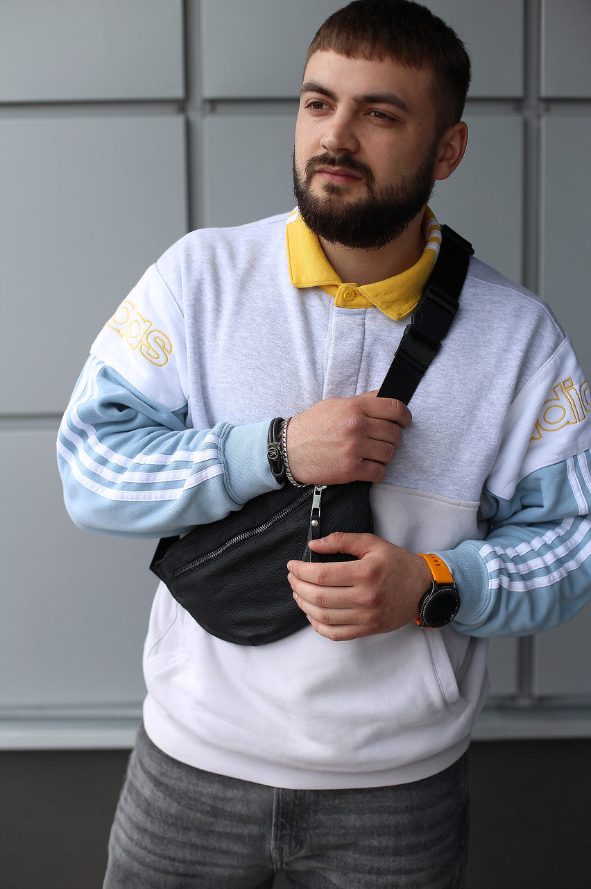 Handmade Mens Genuine Leather Black Waist Bag Fanny Pack