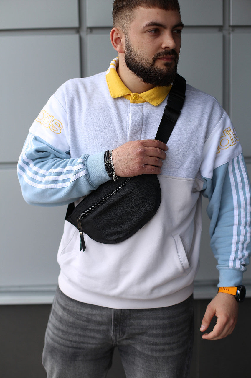 Handmade Mens Genuine Leather Black Waist Bag Fanny Pack