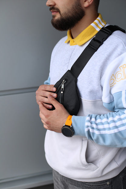 Handmade Mens Genuine Leather Black Waist Bag Fanny Pack
