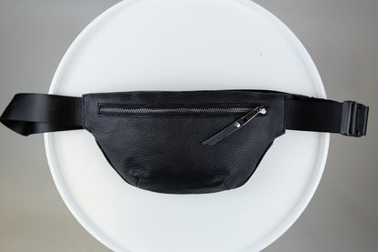 Handmade Mens Black Leather Waist Bag Fanny Pack