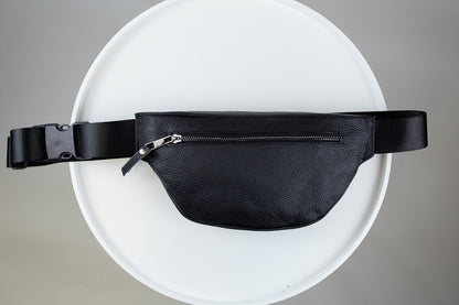 Handmade Mens Black Leather Waist Bag Fanny Pack