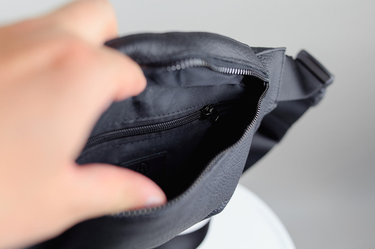 Handmade Mens Black Leather Waist Bag Fanny Pack