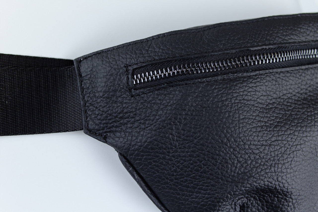 Handmade Mens Black Leather Waist Bag Fanny Pack