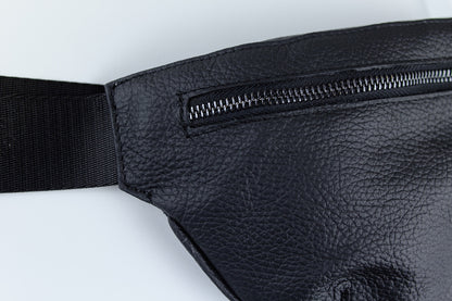 Handmade Mens Black Leather Waist Bag Fanny Pack