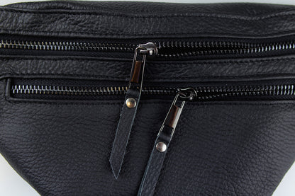 Handmade Mens Black Leather Banana Waist Bag