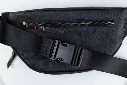 Handmade Mens Black Leather Banana Waist Bag