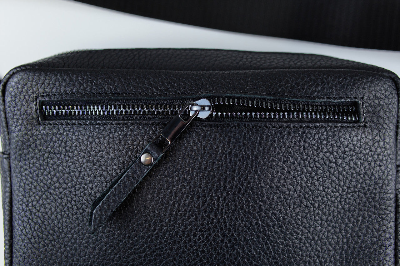 Handmade Mens Leather Crossbody Bag Black Waist Bag