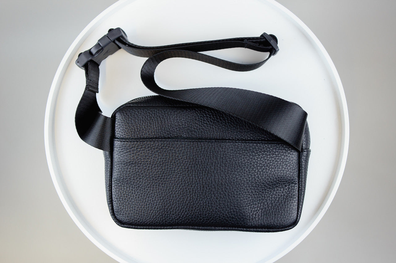 Handmade Mens Leather Crossbody Bag Black Waist Bag