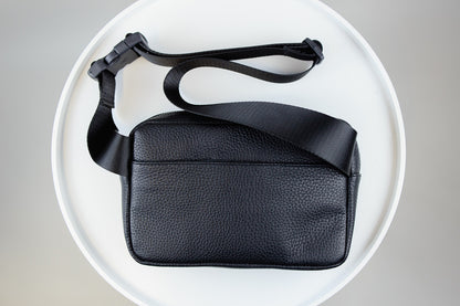 Handmade Mens Leather Crossbody Bag Black Waist Bag