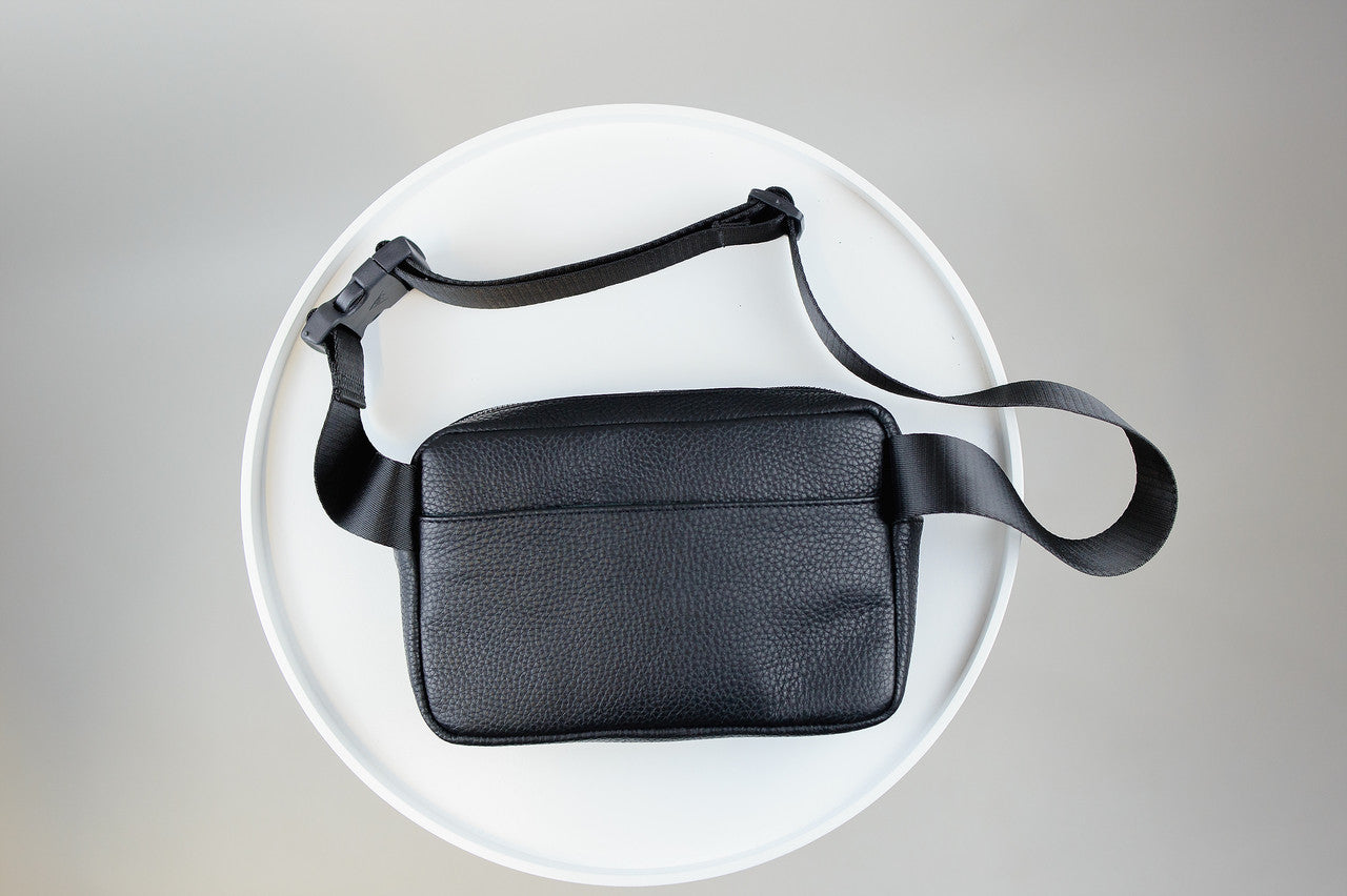 Handmade Mens Leather Crossbody Bag Black Waist Bag