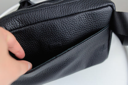 Handmade Mens Leather Crossbody Bag Black Waist Bag