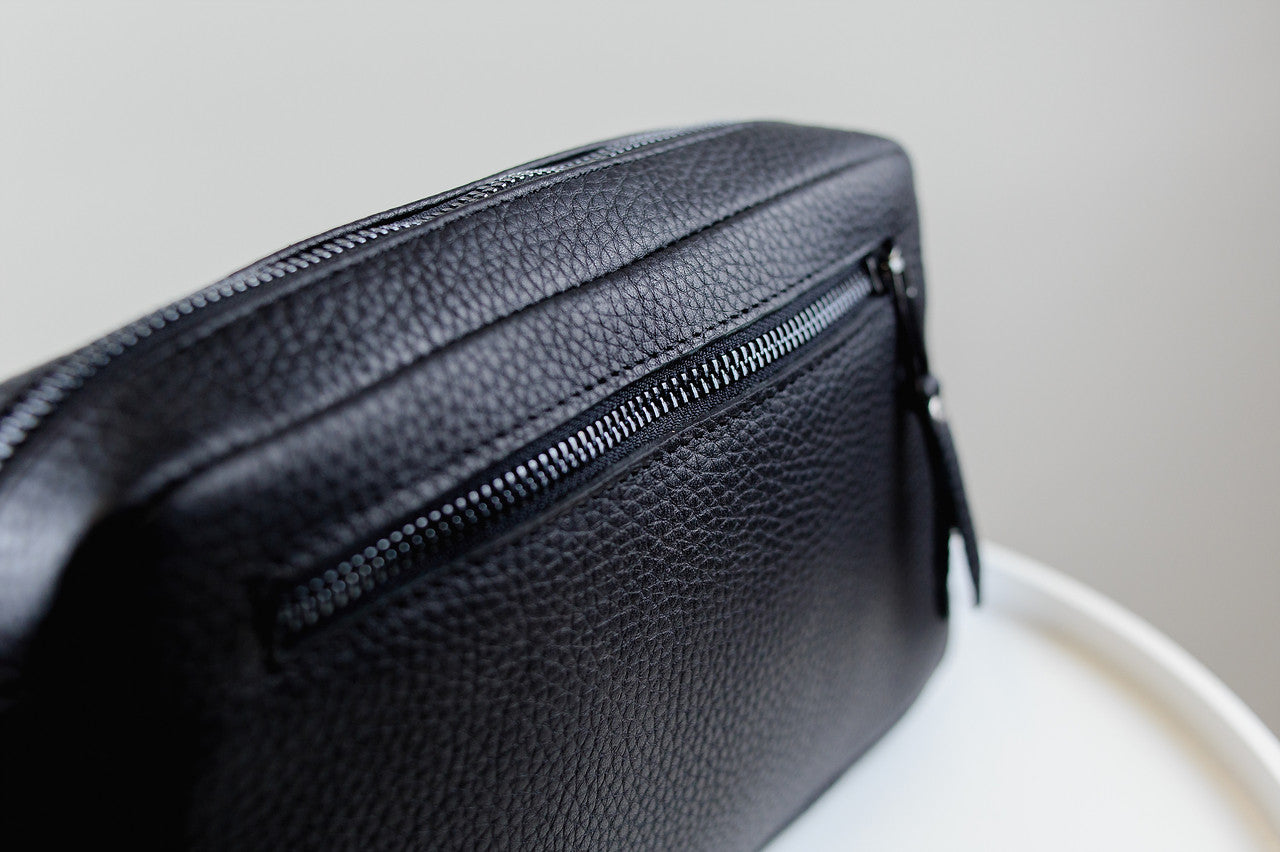 Handmade Mens Leather Crossbody Bag Black Waist Bag