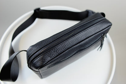 Handmade Mens Leather Crossbody Bag Black Waist Bag