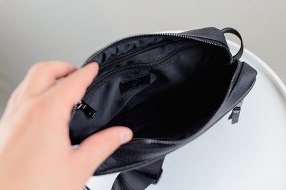 Handmade Mens Leather Crossbody Bag Black Waist Bag