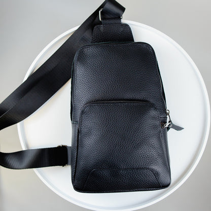 Mens Handmade Genuine Leather Chest Bag Black Leather Sling
